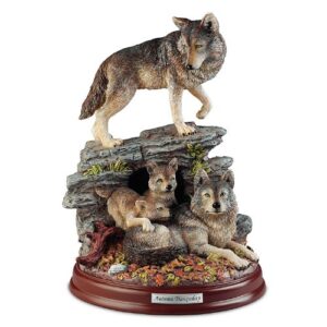 the bradford exchange sculpture: autumn tranquility wolf pack family sculpture