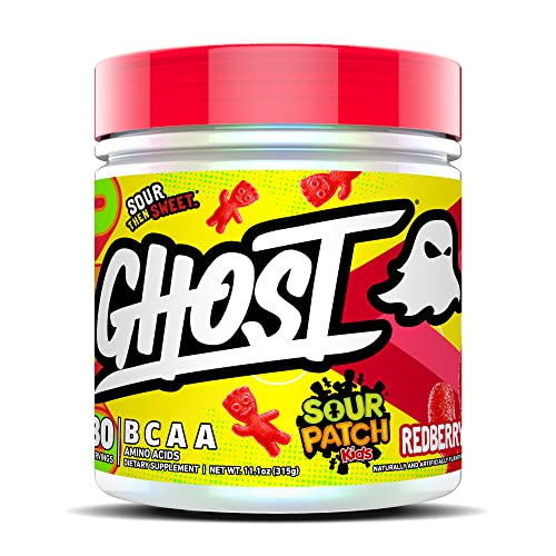 GHOST BCAA Amino Acids, Sour Patch Kids Redberry - 30 Servings - Sugar-Free Intra and Post Workout Powder & Recovery Drink, 7g BCAA – Supports Muscle Growth & Endurance- Soy & Gluten-Free, Vegan