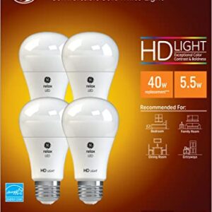 GE Relax LED Light Bulbs, 40 Watt Eqv, Soft White HD Light, A19 Standard Bulbs (4 Pack)