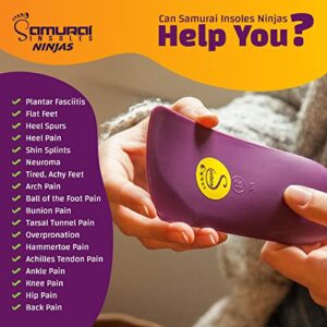 Samurai Insoles Ninjas Plantar Fasciitis Relief Arch Support Shoe Insoles, Women 8 to 8.5, Men 6 to 6.5, Purple