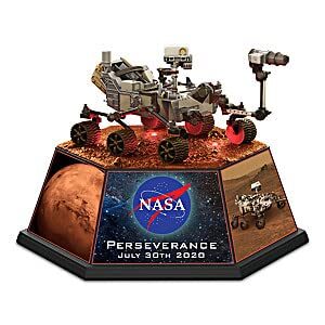 the bradford exchange perseverance 2020 mars rover illuminated sculpture featuring adjustable accessories including extendable robotic arm & fully-rotating replica camera mount
