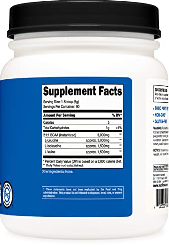 Nutricost BCAA Powder 2:1:1 (Unflavored, 90 Servings) - Branched Chain Amino Acids