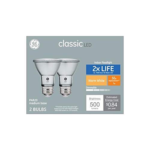 GE Classic 2-Pack 50 W Equivalent Dimmable Warm White Par20 LED Light Fixture Light Bulbs