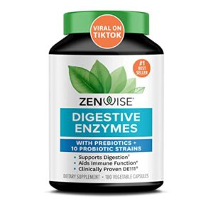 zenwise probiotic digestive multi enzymes, probiotics for digestive health, bloating relief for women and men, enzymes for digestion with prebiotics and probiotics for gut health – 180 count