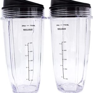 Replacement Blender Cup with Lid (2 Pack) 24 Oz Cups For Ninja Auto iQ BL480 BL482 BL642 NN102 BL682 BL450 BN751 BN801 Foodi SS351 SS401 Ninja Blender Auto iQ Blade