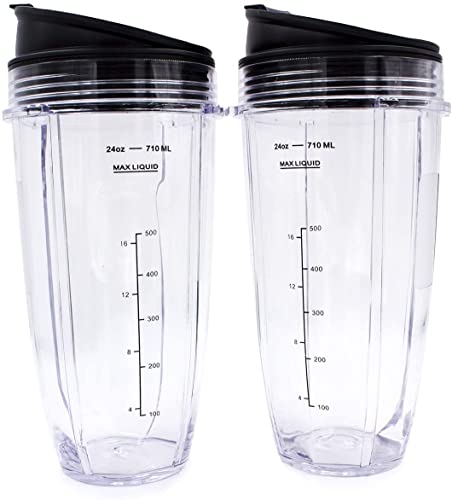 Replacement Blender Cup with Lid (2 Pack) 24 Oz Cups For Ninja Auto iQ BL480 BL482 BL642 NN102 BL682 BL450 BN751 BN801 Foodi SS351 SS401 Ninja Blender Auto iQ Blade