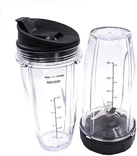 Replacement Blender Cup with Lid (2 Pack) 24 Oz Cups For Ninja Auto iQ BL480 BL482 BL642 NN102 BL682 BL450 BN751 BN801 Foodi SS351 SS401 Ninja Blender Auto iQ Blade