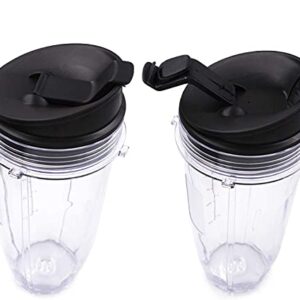 Replacement Blender Cup with Lid (2 Pack) 24 Oz Cups For Ninja Auto iQ BL480 BL482 BL642 NN102 BL682 BL450 BN751 BN801 Foodi SS351 SS401 Ninja Blender Auto iQ Blade