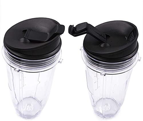 Replacement Blender Cup with Lid (2 Pack) 24 Oz Cups For Ninja Auto iQ BL480 BL482 BL642 NN102 BL682 BL450 BN751 BN801 Foodi SS351 SS401 Ninja Blender Auto iQ Blade