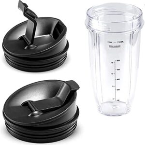 Replacement Blender Cup with Lid (2 Pack) 24 Oz Cups For Ninja Auto iQ BL480 BL482 BL642 NN102 BL682 BL450 BN751 BN801 Foodi SS351 SS401 Ninja Blender Auto iQ Blade