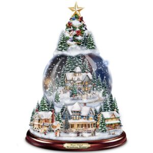 thomas kinkade wondrous winter musical tabletop christmas tree with snowglobe: lights up!