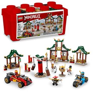 lego ninjago creative ninja brick box 71787, toy storage, bricks to build dojo, ninja car, motorbike, 6 minifigures & more, toys for kids 5 plus