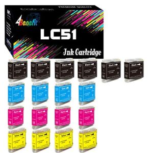 4benefit (set of 18) compatible lc51 ink cartridge replacement lc-51 (6bk+4c+4m+4y) work for mfc-240c mfc-465cn mfc-665cw dcp 130c 330c 540cn mfc 230c 3360c 5460cn intellifax 1360 inkjet printer