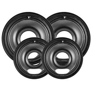 4 pack black cooktop drip pans, compatible with ge hotpoint stove. include 2 pcs 6” range replacement drip pans and 2 pcs 8 ” burner drip pans for electric stove top
