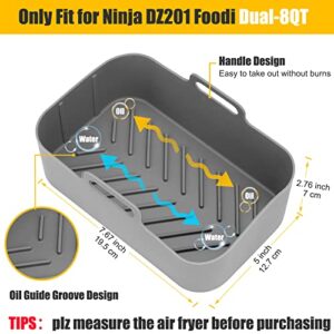 2Pcs Air Fryer Silicone Pot Rectangular for Ninja Foodi Dual DZ201 8QT, MMH Reusable Silicone Airfryer Liner Replacement Baking Tray Basket Insert | Non-stick | Easy Cleaning | Food Safe | Gray