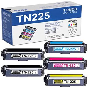 guloya compatible tn-225 tn225 toner cartridge replacement for brother tn 225 hl-3140cw 3150cdn mfc-9130cw 9140cdn dcp-9015cdw 9020cdn printer (5 pack,2bk/1c/1y/1m)