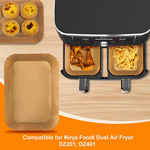 Air Fryer Disposable Paper Liner for Ninja Dual,100PCS Air Fryer Liners Rectangle 8.6x 5.5'', Air fryer Parchment Liners for Ninja DZ201 DZ401, Air Fryer Accessories Baking Paper For Ninja Foodi Dual