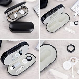 Muf 2 in 1 Double Sided Portable Contact Lens Case and Glasses Case,Dual Use Design with Built-in Mirror, Tweezer and Contact Lens Solution Bottle Included for Travel Kit