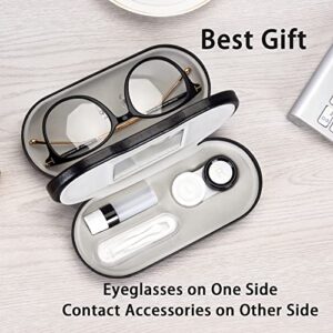 Muf 2 in 1 Double Sided Portable Contact Lens Case and Glasses Case,Dual Use Design with Built-in Mirror, Tweezer and Contact Lens Solution Bottle Included for Travel Kit