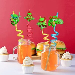 24 Ninja Party Favors Reusable Drinking Straws 6 Designs Great for Ninja Birthday Party Supplies with 2 Cleaning Brushes