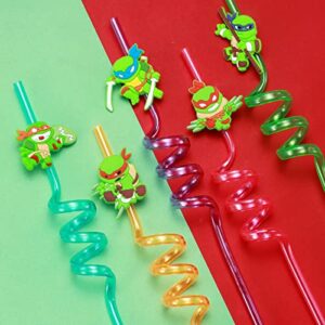 24 Ninja Party Favors Reusable Drinking Straws 6 Designs Great for Ninja Birthday Party Supplies with 2 Cleaning Brushes