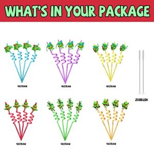 24 Ninja Party Favors Reusable Drinking Straws 6 Designs Great for Ninja Birthday Party Supplies with 2 Cleaning Brushes