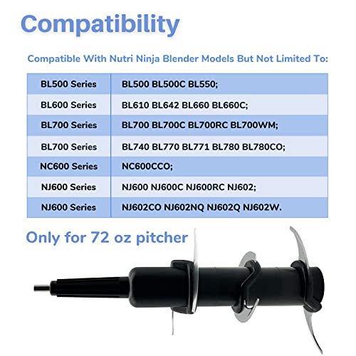 Blender 6 Blade Replacement for Ninja 72 oz Pitcher 297KKU, Compatible with Nutri Ninja Blender 1200 1300 1500 Watt BL500 BL500C BL550 BL610 BL642 BL660 BL660C BL700 BL740 BL770 BL780 NJ600 NJ600C