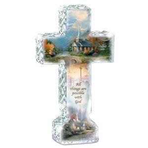 the bradford exchange thomas kinkade faceted crystalline cross with chapel art and uplifting message