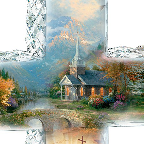 The Bradford Exchange Thomas Kinkade Faceted Crystalline Cross with Chapel Art and Uplifting Message