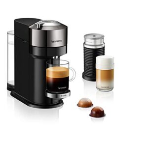 nespresso vertuo next deluxe coffee and espresso maker by de’longhi, pure chrome with aeroccino milk frother,1.1 liter , black