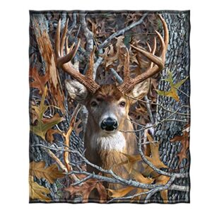 dawhud direct camo buck deer fleece blanket for bed size 50″ x 60″ woodland fleece throw blanket for men, women and kids super soft plush deer blanket throw, animal print blanket, blanket for kids
