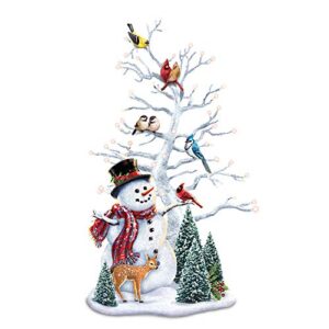 the bradford exchange dona gelsinger winter’s gathering illuminated snowman & songbird tabletop centerpiece