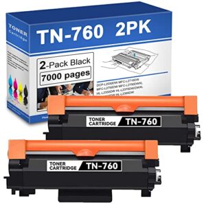 (2 pack) tn760 compatible tn-760 black high yield toner cartridge replacement for brother dcp-l2550dw mfc-l2710dw mfc-l2750dw mfc-l2750dwxl printer toner.