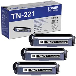 feromyink compatible tn221 tn-221 toner cartridge replacement for brother hl-3140cw 3150cdn 3170cdw mfc-9130cw 9340cdw dcp-9015cdw 9020cdn printer (black,3-pack)