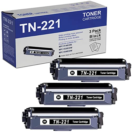 Feromyink Compatible TN221 TN-221 Toner Cartridge Replacement for Brother HL-3140CW 3150CDN 3170CDW MFC-9130CW 9340CDW DCP-9015CDW 9020CDN Printer (Black,3-Pack)