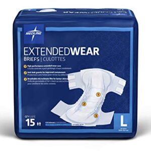 Medline Extended Wear Overnight Adult Briefs with Tabs, Maximum Absorbency Adult Diapers, Large (60 Count)