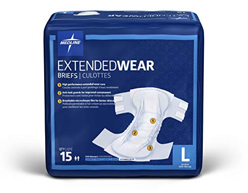 Medline Extended Wear Overnight Adult Briefs with Tabs, Maximum Absorbency Adult Diapers, Large (60 Count)