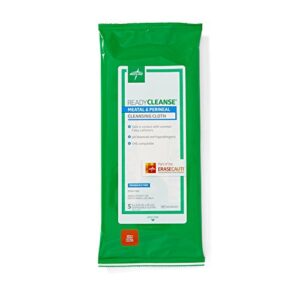 medline readycleanse meatal and perineal cleansing cloth, fragrance free, hypoallergenic, 8″ x 8″, 5 count (pack of 30)