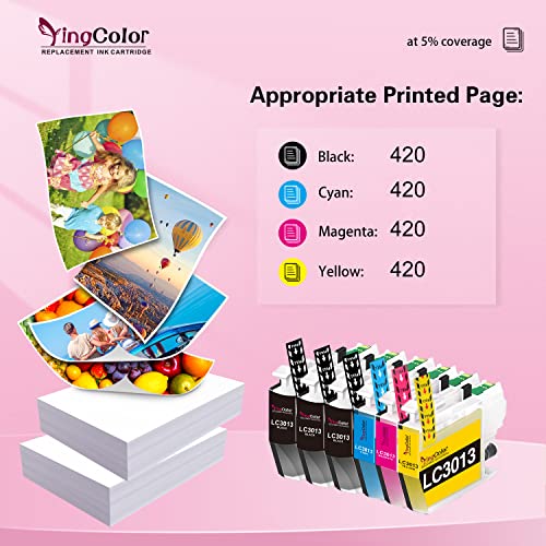 YingColor Compatible LC3013 Ink Cartridge BK/C/M/Y Replacement for Brother LC3013 Use for Brother MFC-J895DW MFC-J497DW MFC-J491DW MFC-J690DW Printer (3BK, 1C, 1M, 1Y, 6PK)