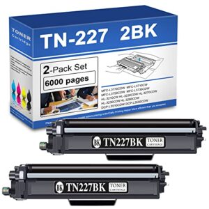(2 pack) tn227bk compatible tn-227bk black toner cartridge replacement for brother mfc-l3770cdw mfc-l3710cw mfc-l3750cdw mfc-l3730cdw printer toner.