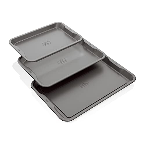 Ninja B33003 Foodi NeverStick Premium 3-Piece Baking Sheet Set, Nonstick, Oven Safe up to 500⁰F, with 9 x 13 inch Sheet, 10 x 15 inch Sheet & 11 x 17 inch Sheet, Dishwasher Safe, Grey