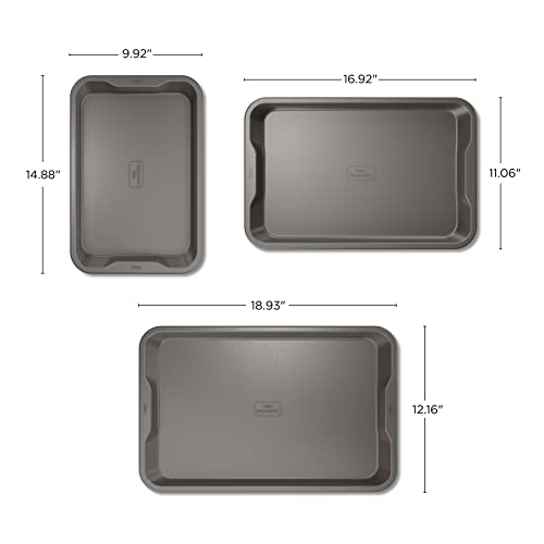 Ninja B33003 Foodi NeverStick Premium 3-Piece Baking Sheet Set, Nonstick, Oven Safe up to 500⁰F, with 9 x 13 inch Sheet, 10 x 15 inch Sheet & 11 x 17 inch Sheet, Dishwasher Safe, Grey