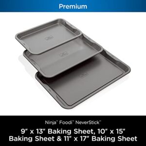 Ninja B33003 Foodi NeverStick Premium 3-Piece Baking Sheet Set, Nonstick, Oven Safe up to 500⁰F, with 9 x 13 inch Sheet, 10 x 15 inch Sheet & 11 x 17 inch Sheet, Dishwasher Safe, Grey