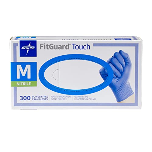 Medline FitGuard Touch Nitrile Exam Gloves, Disposable, Powder-Free, Cobalt Blue, Medium, Box of 300