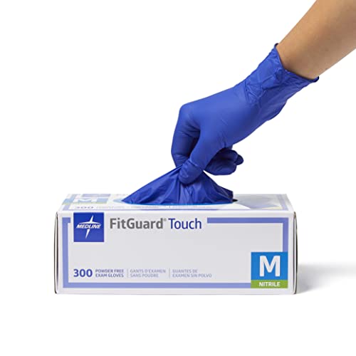 Medline FitGuard Touch Nitrile Exam Gloves, Disposable, Powder-Free, Cobalt Blue, Medium, Box of 300