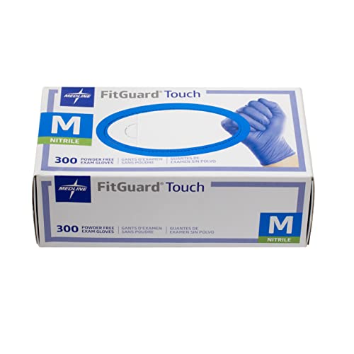 Medline FitGuard Touch Nitrile Exam Gloves, Disposable, Powder-Free, Cobalt Blue, Medium, Box of 300