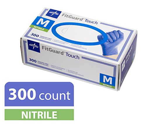 Medline FitGuard Touch Nitrile Exam Gloves, Disposable, Powder-Free, Cobalt Blue, Medium, Box of 300