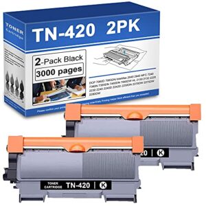 2 Pack TN420 Black Toner Cartridge Replacement for Brother TN-420 DCP-7060D 7065DN Intellifax 2840 MFC-7240 7360N 7860DW HL-2130 2132 2220 Printer Toner.