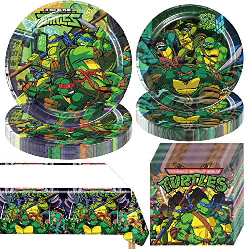 Ninja Turtle Birthday Party Supplies, Teenage Mutant Ninja Theme Tableware Set Include 1 Tablecloth, 10pcs Plates 7",10pcs Plates 9" and 20 Napkins for Boys Birthday Party Supplies