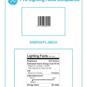 GE Incandescent Flood Light Bulbs, BR30 Flood Lights, 65-Watt, 615 Lumen, Medium Base, Soft White, 6-Pack, Indoor Flood Light Bulbs, Recessed Light Bulbs for Indoors